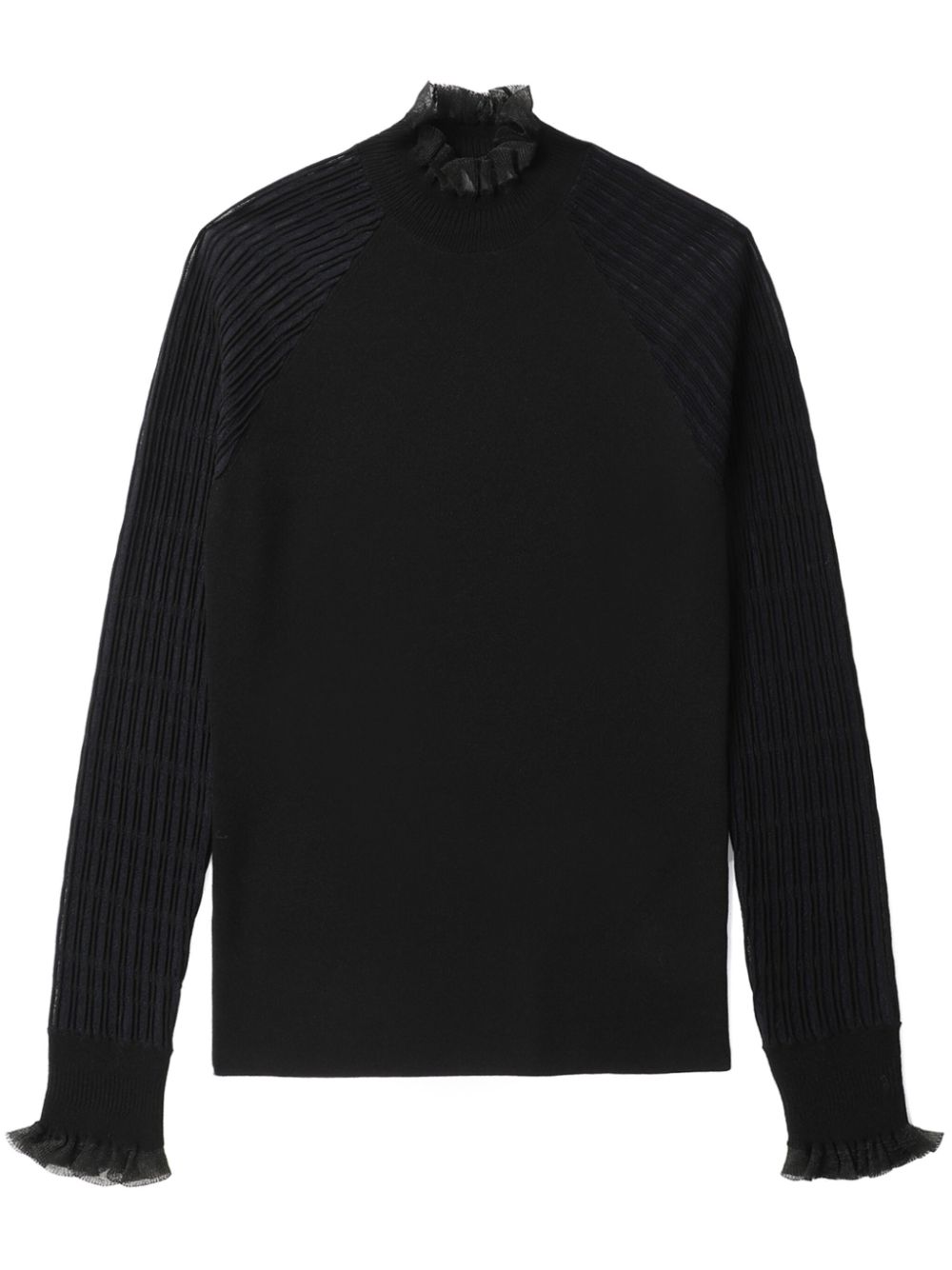 Frilled-collar fine-ribbed jumper - Black