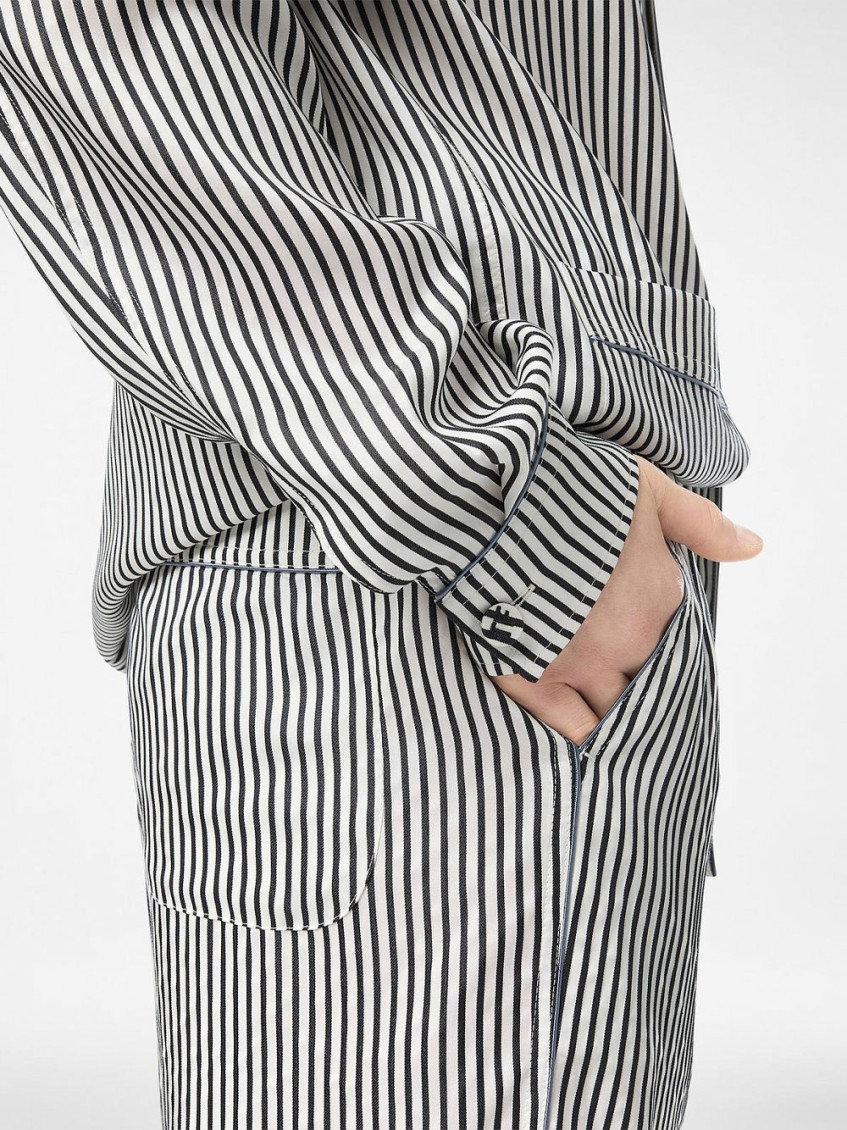 Striped Silk Pj Shirt With Piping And Tonal Tf Embroidered Logo