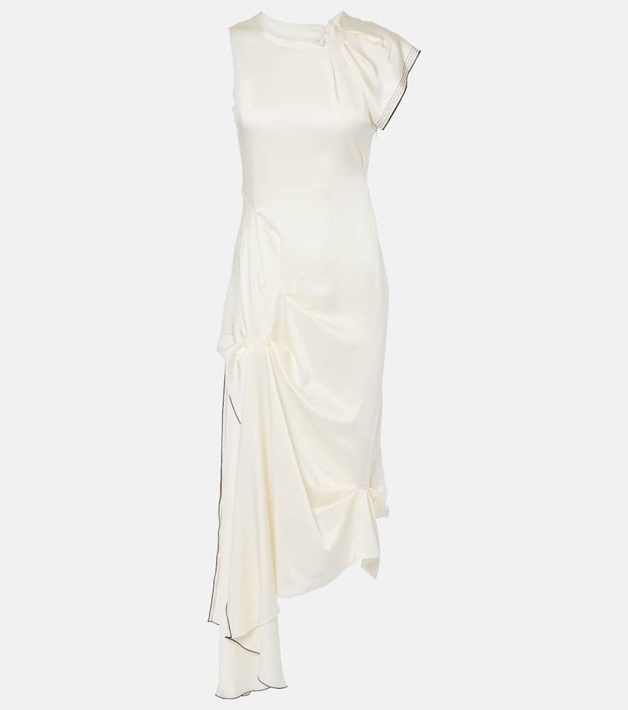 Gathered draped satin midi dress