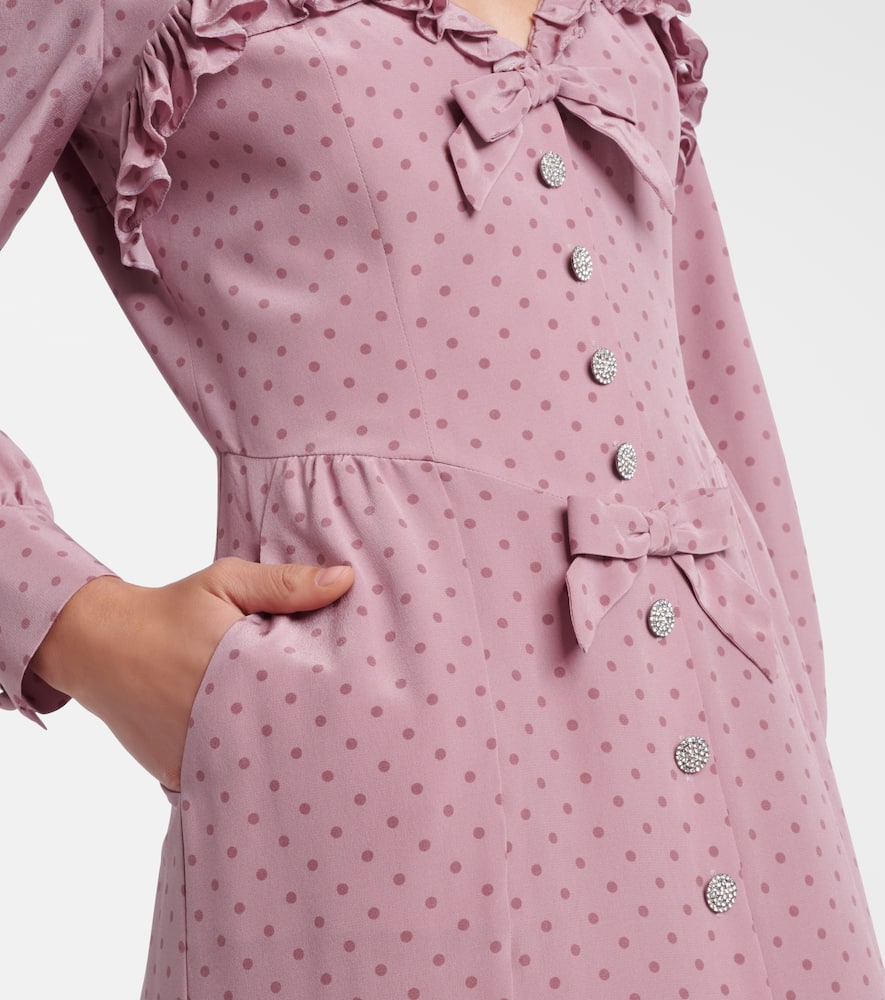 Polka-dot ruffled silk midi dress