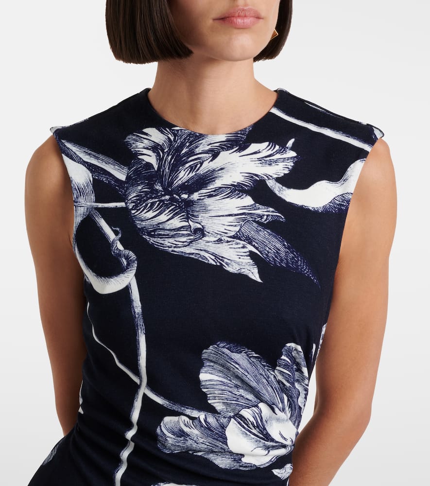 Draped floral jersey midi dress