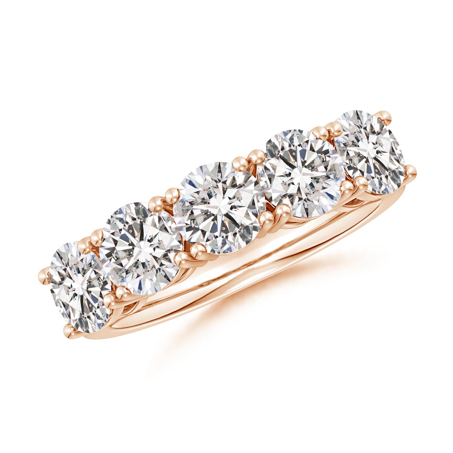 Angara 3.15 Carats Prong-Set Round Diamond Five Stone Wedding Ring in 14K Rose Gold