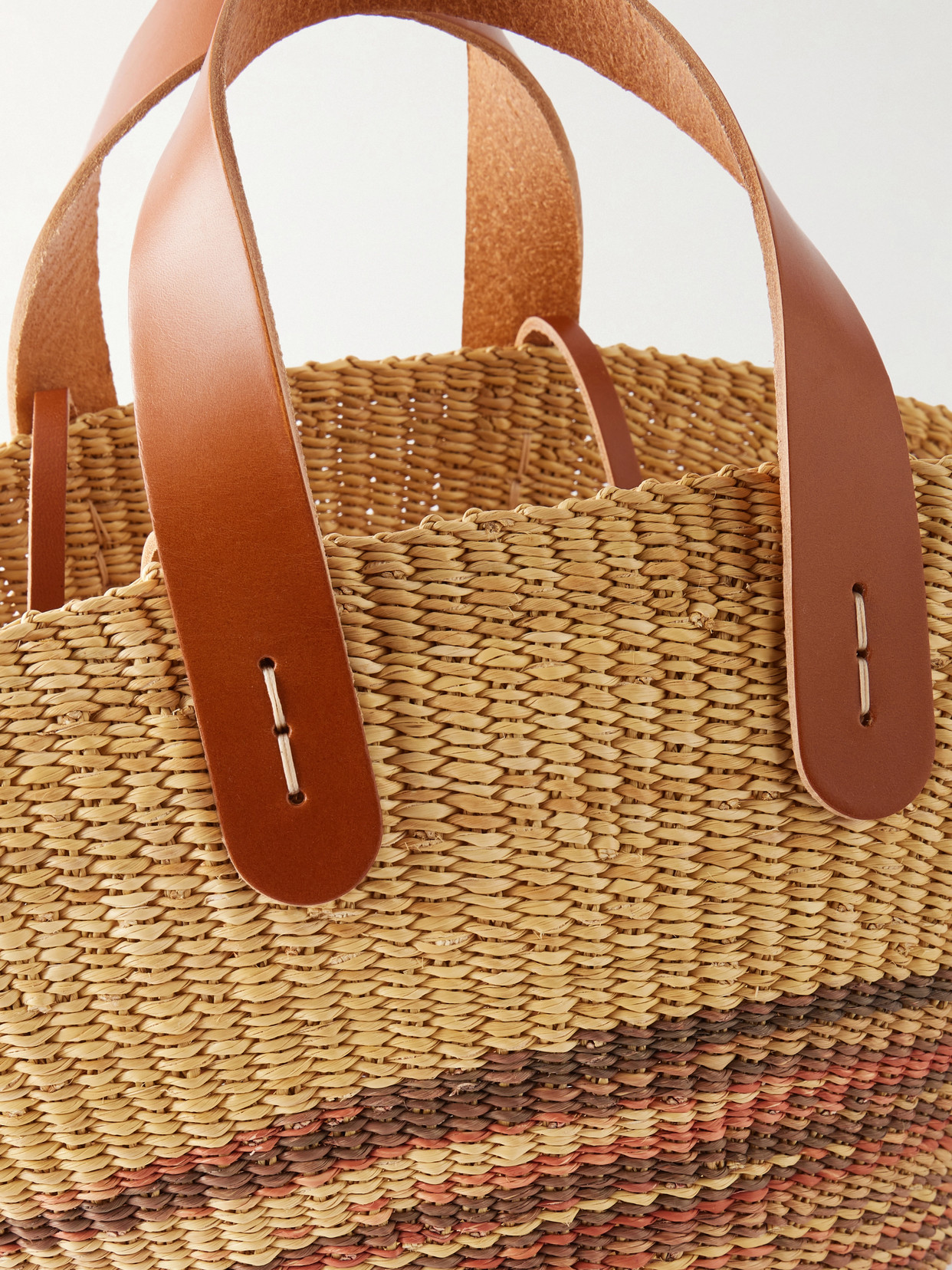 Pacha Striped Leather-trimmed Raffia Tote - Neutral