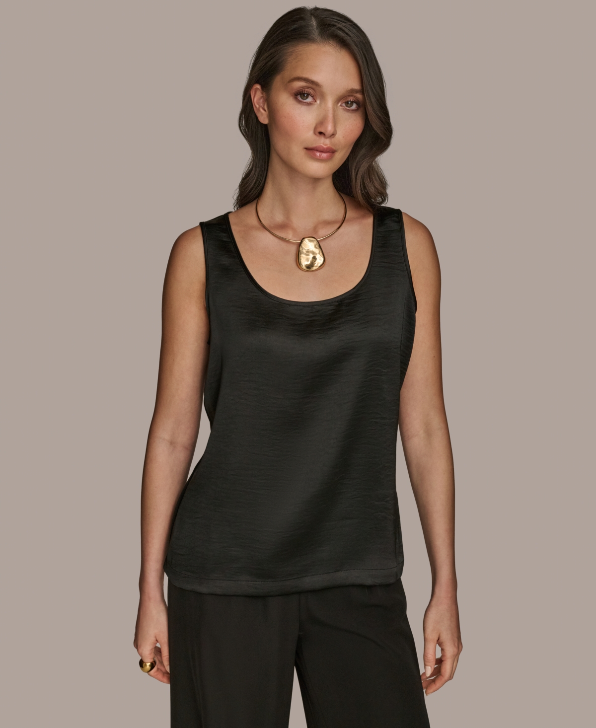 Women's Satin Scoop-Neck Tank Top - Black