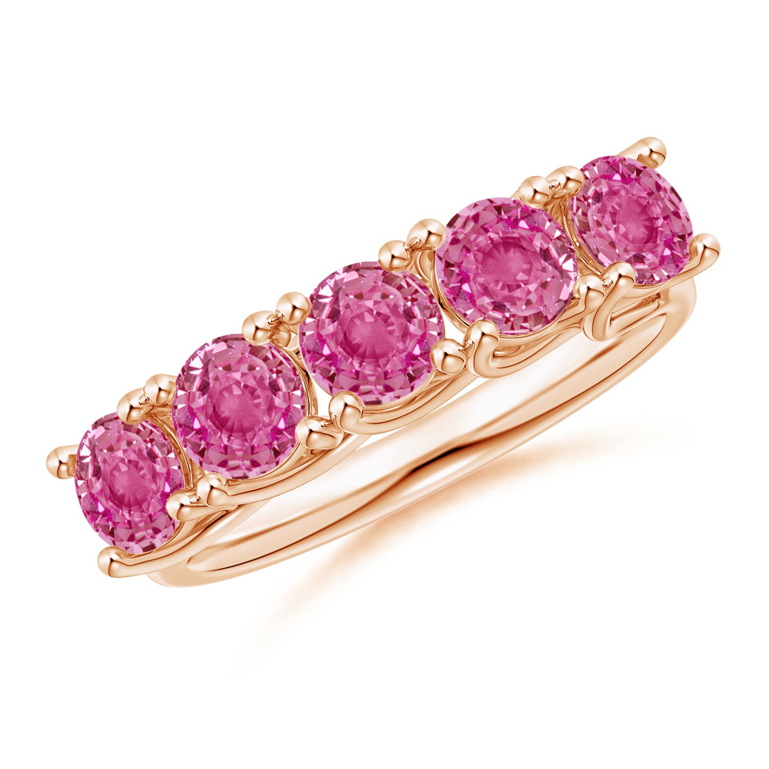 Angara 2.25 Carats Half Eternity Five Stone Pink Sapphire Wedding Ring in 14K Rose Gold