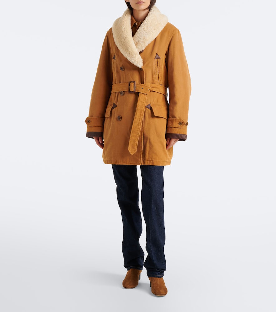 Shearling-trimmed cotton coat