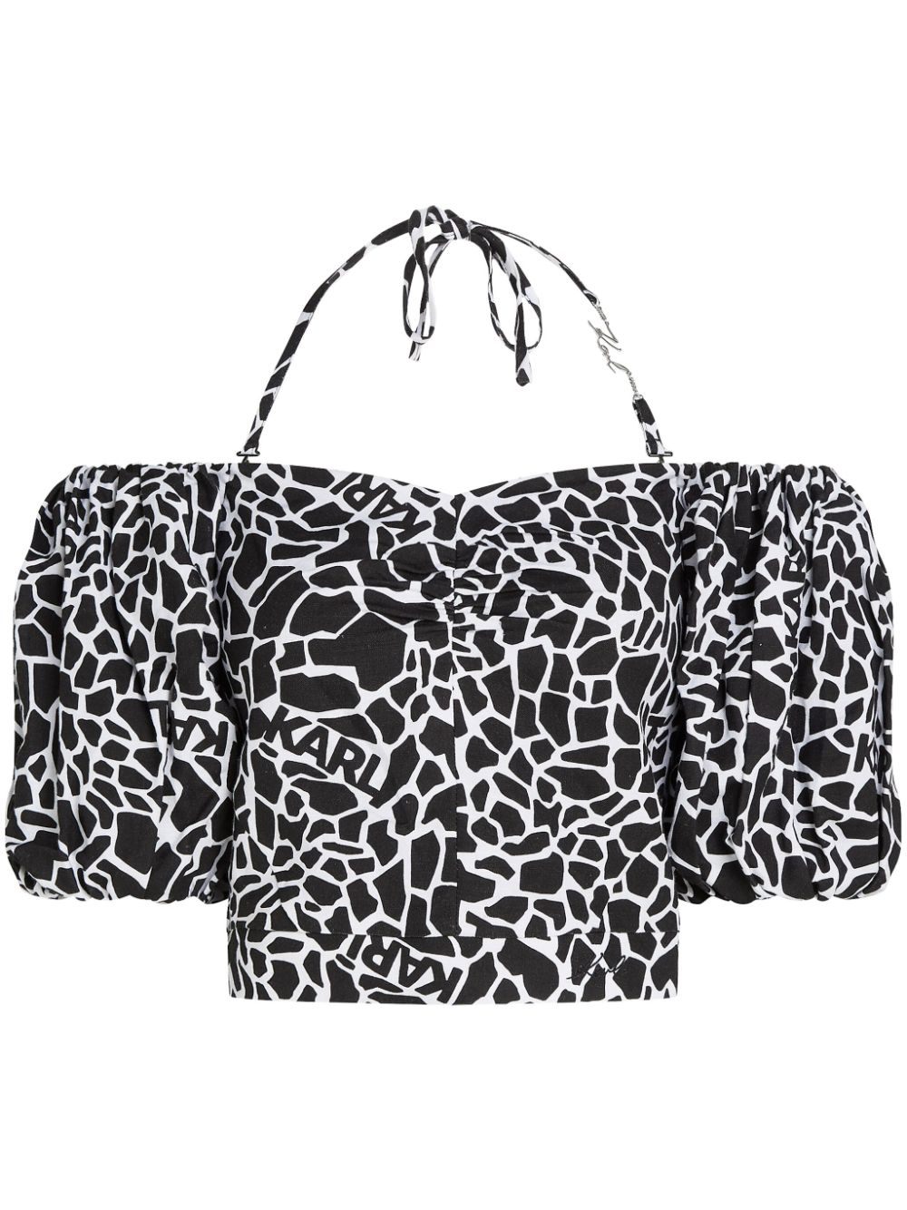 Giraffe-print off-shoulder blouse - Black