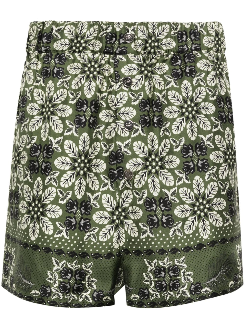 Floral-print silk shorts - Green