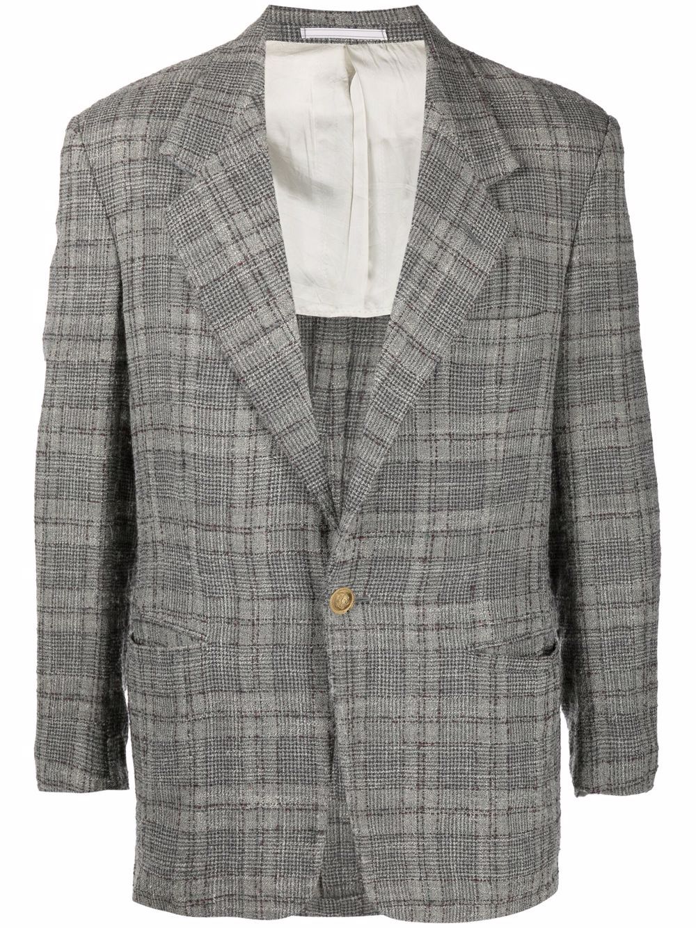 1980s notched lapels checked blazer - Grey