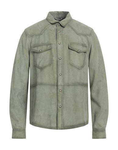 Man Shirt Light green Size 40 Leather