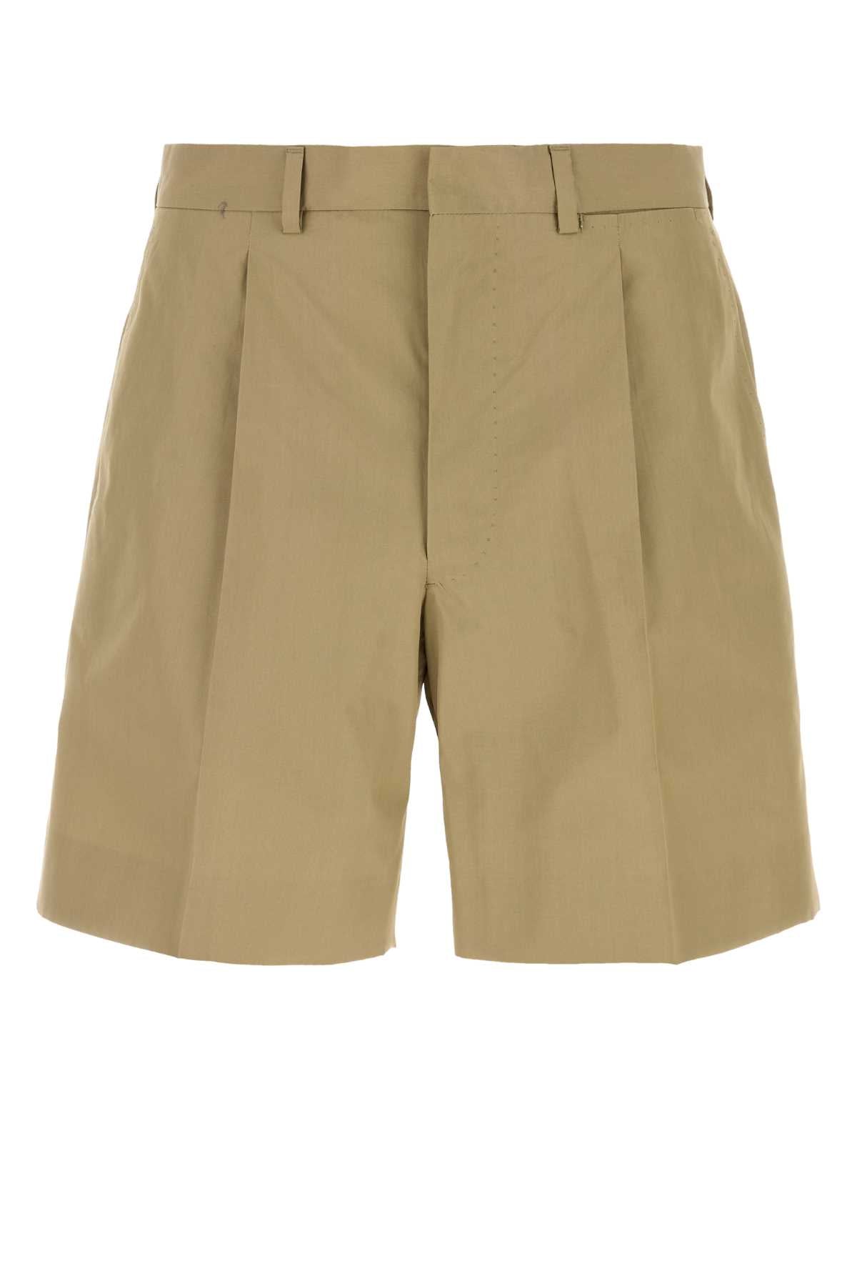Cotton Poplin Bermuda Shorts — Beige
