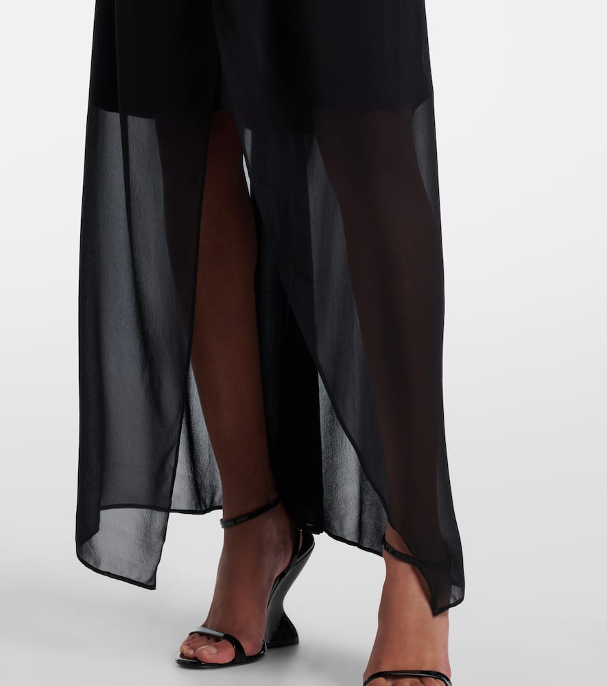 Chain-detail silk georgette wrap skirt