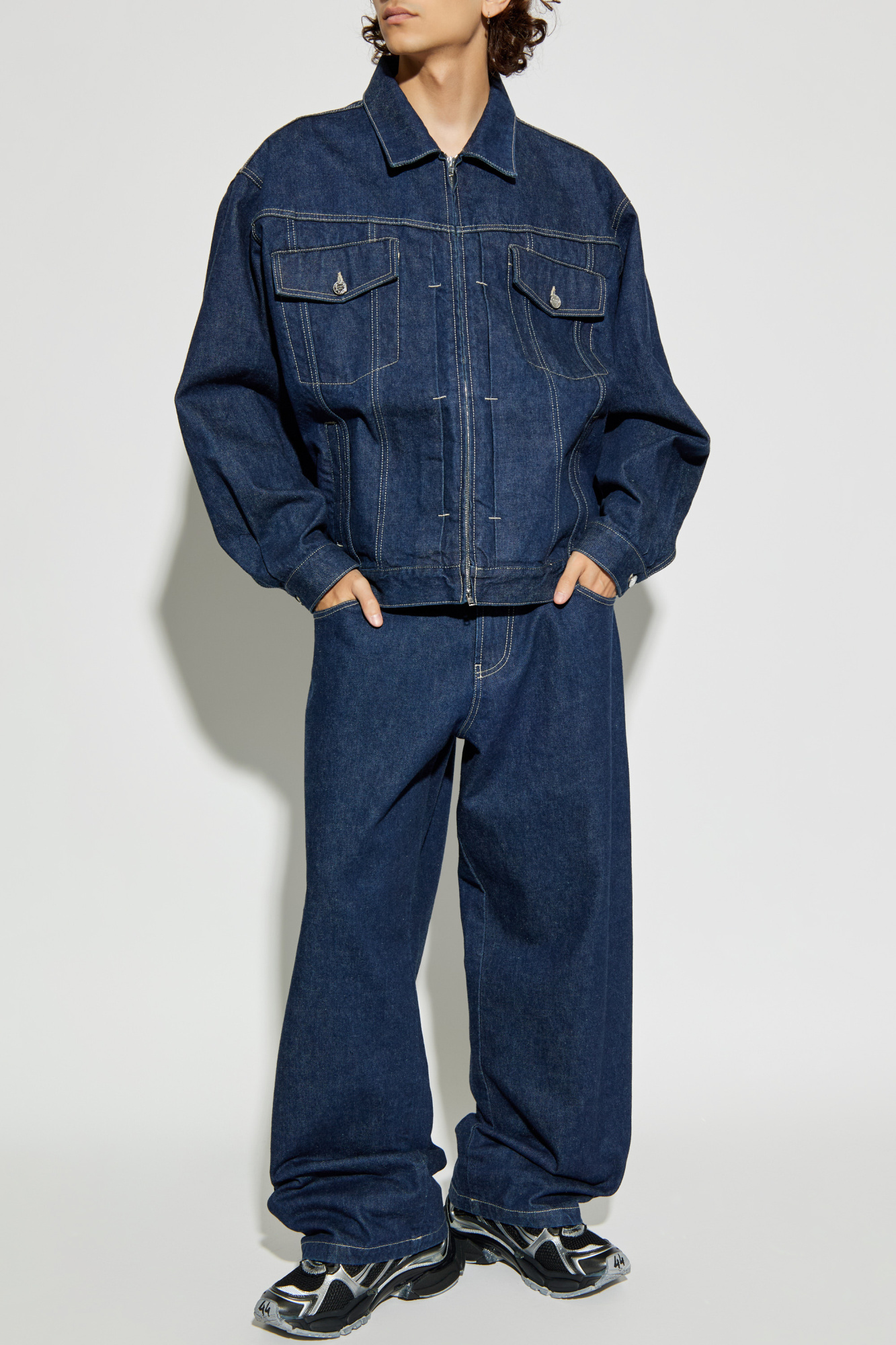 Jeans With Topstitching, Men's, Navy Blue