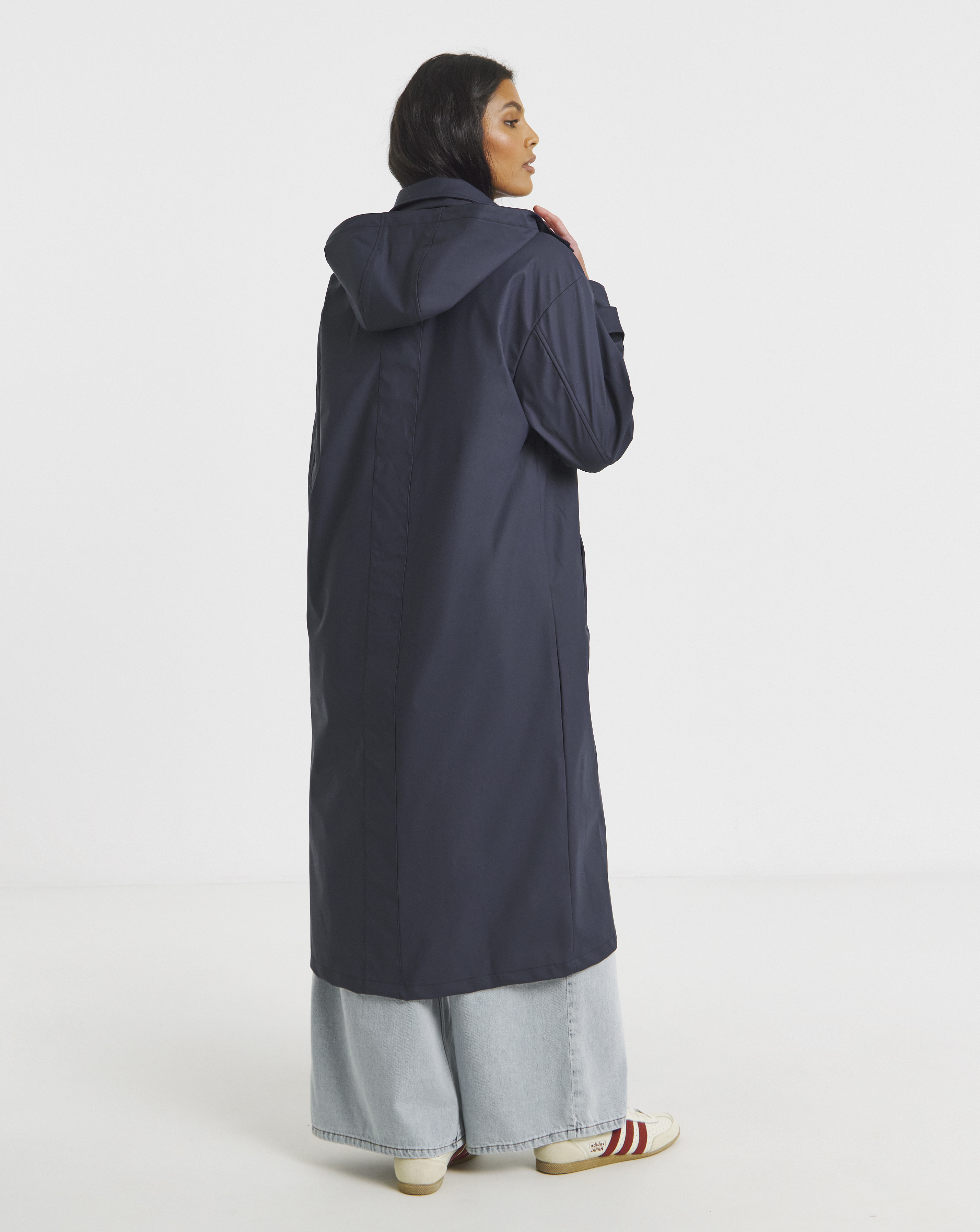 Navy Longline Rubberised Raincoat