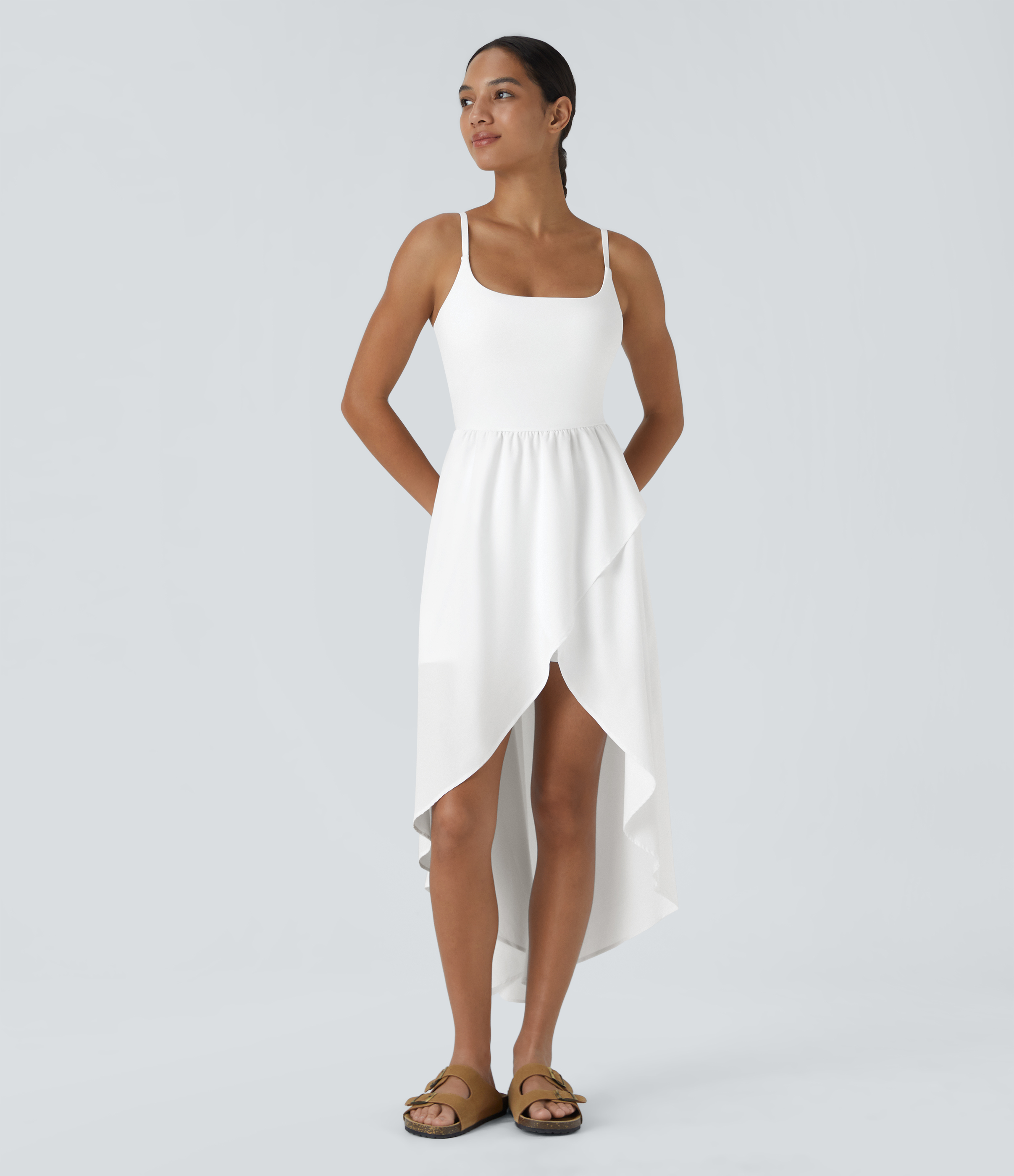 Breezeful™ High Low 2-Piece Pocket Flowy Midi Quick Dry Casual Dress Casual Dress - White