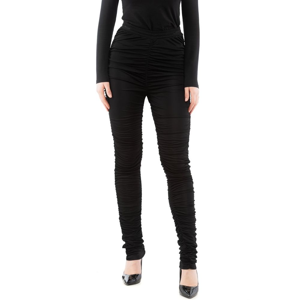 Ruched Viscose Trousers — Black