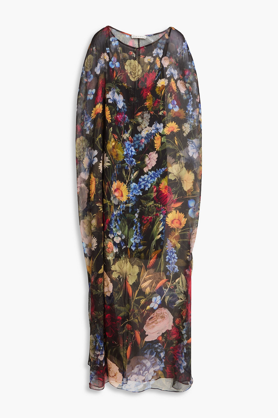 Alice Olivia - Linn cape-effect floral-print crepon maxi dress - Black - US 2