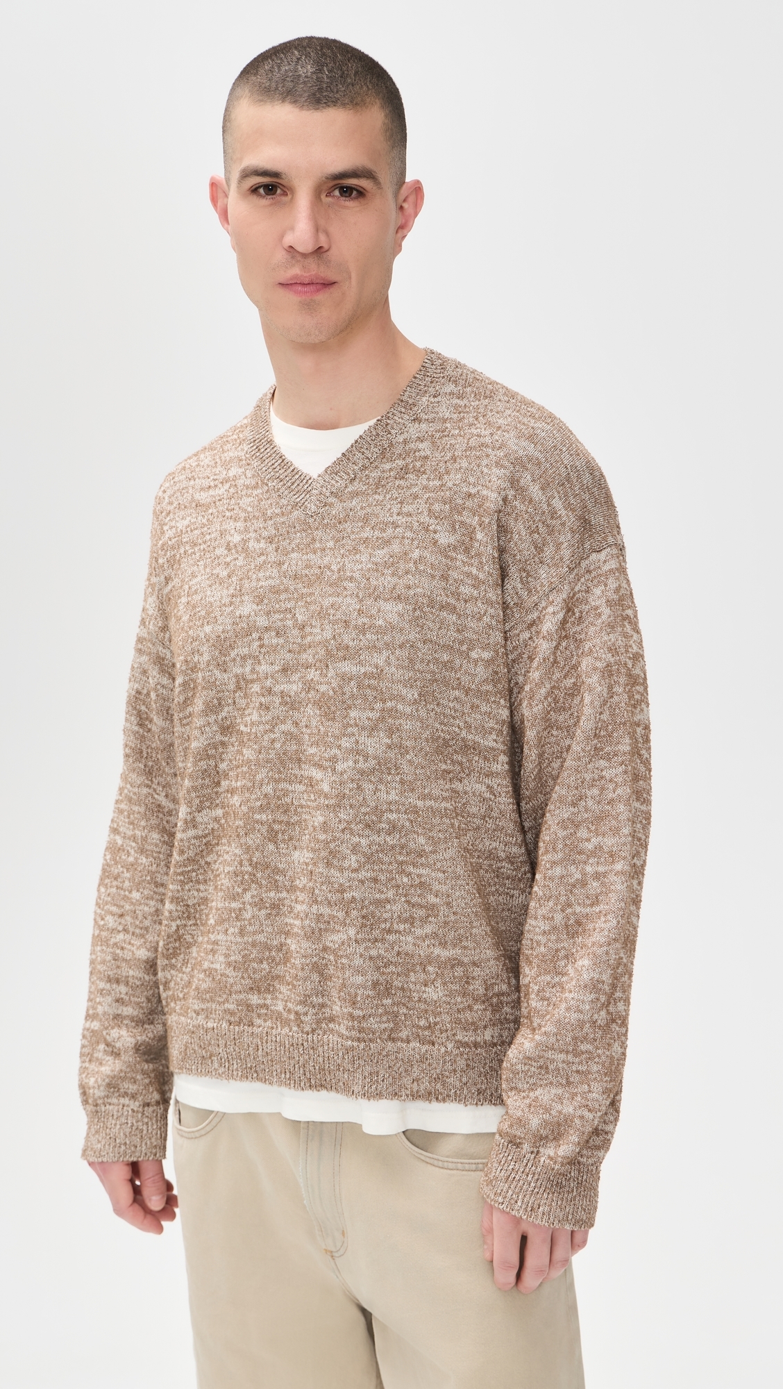 Light Boucle V Neck Sweater Light Brown/Beige