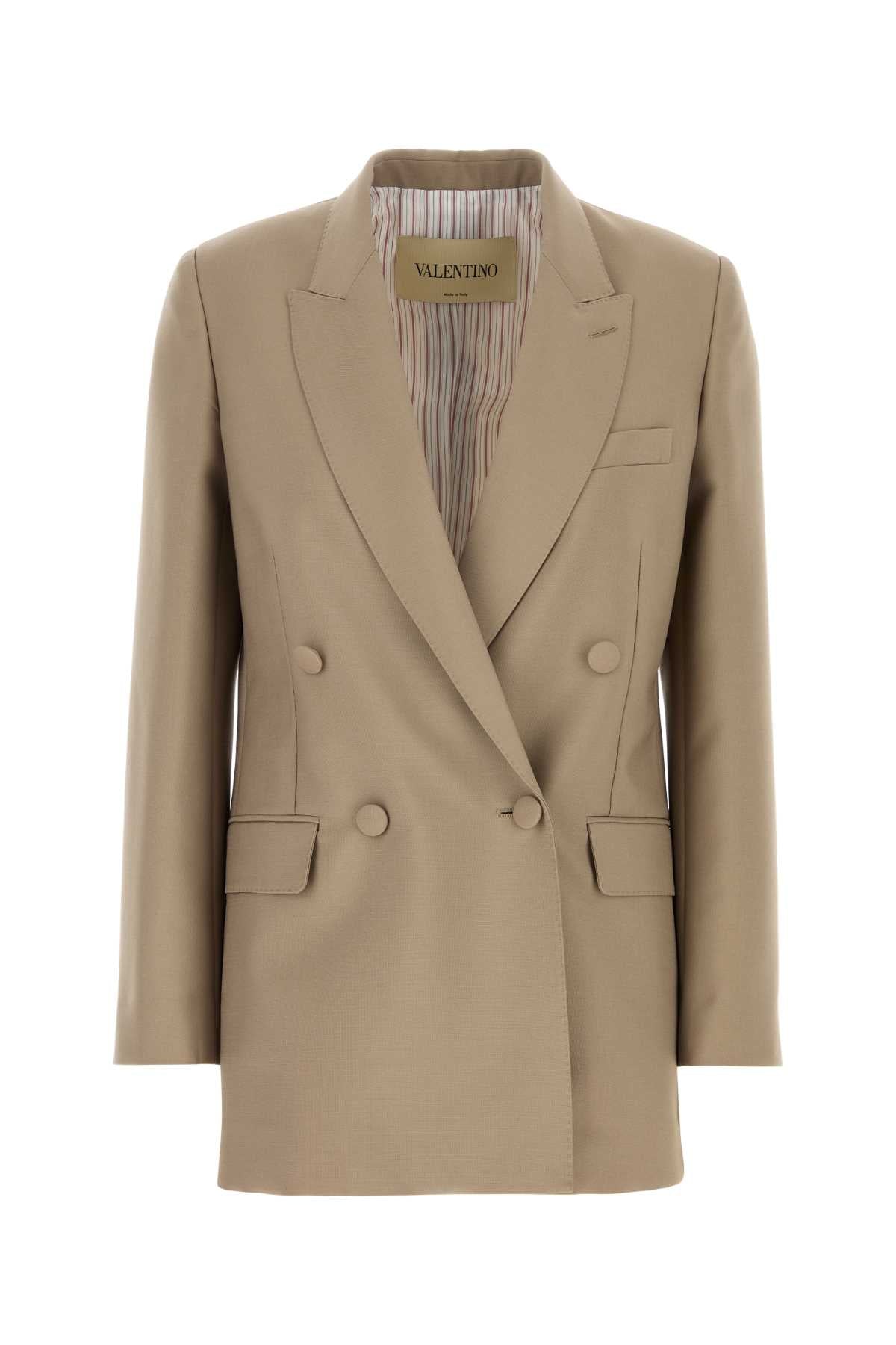 Double-Breasted Mohair Wool Blazer — Beige