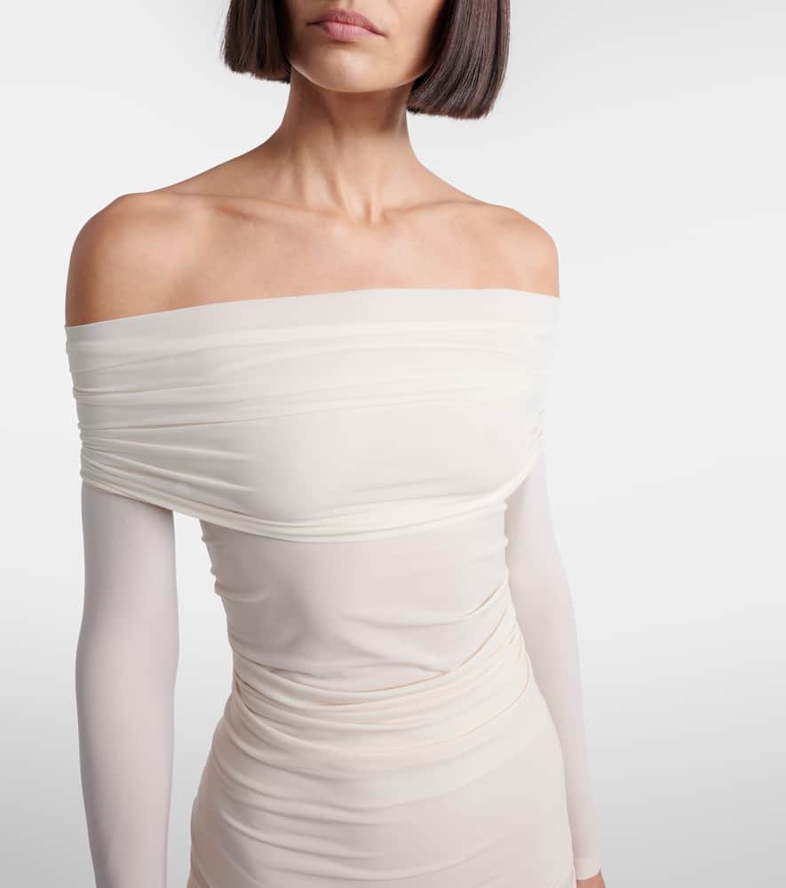 Draped semi-sheer off-shoulder top