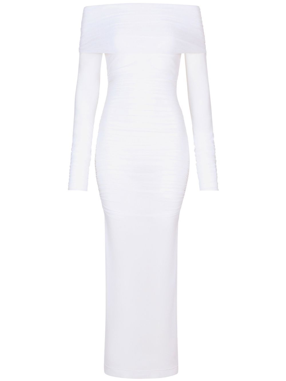 KIM DOLCE&GABBANA gathered off-shoulder sheer dress - White