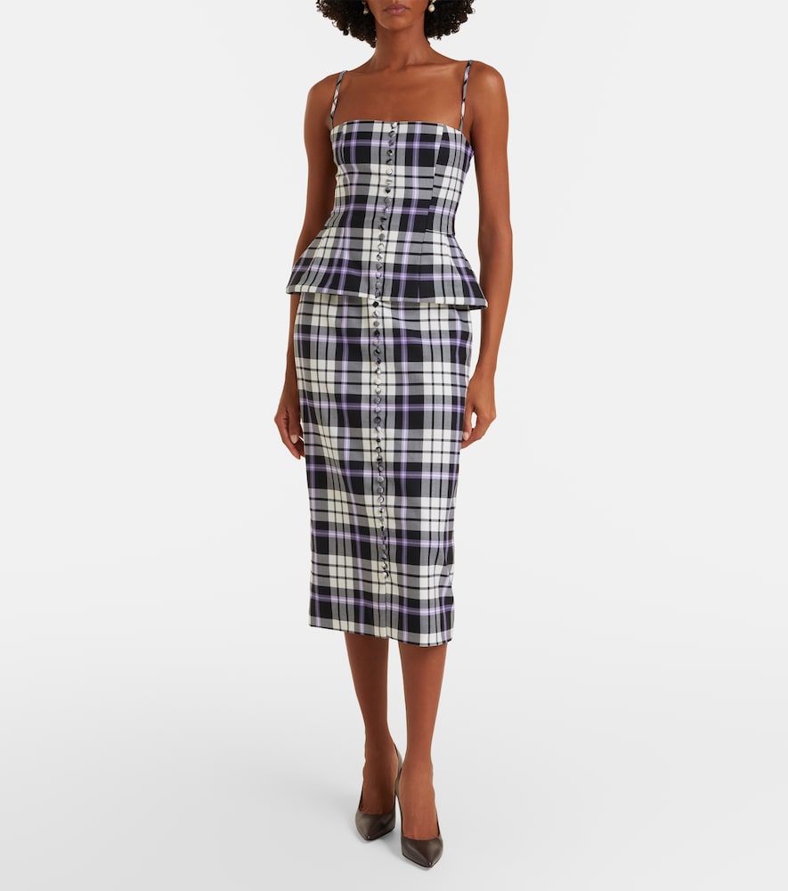 Checked trompe l'ail wool midi dress
