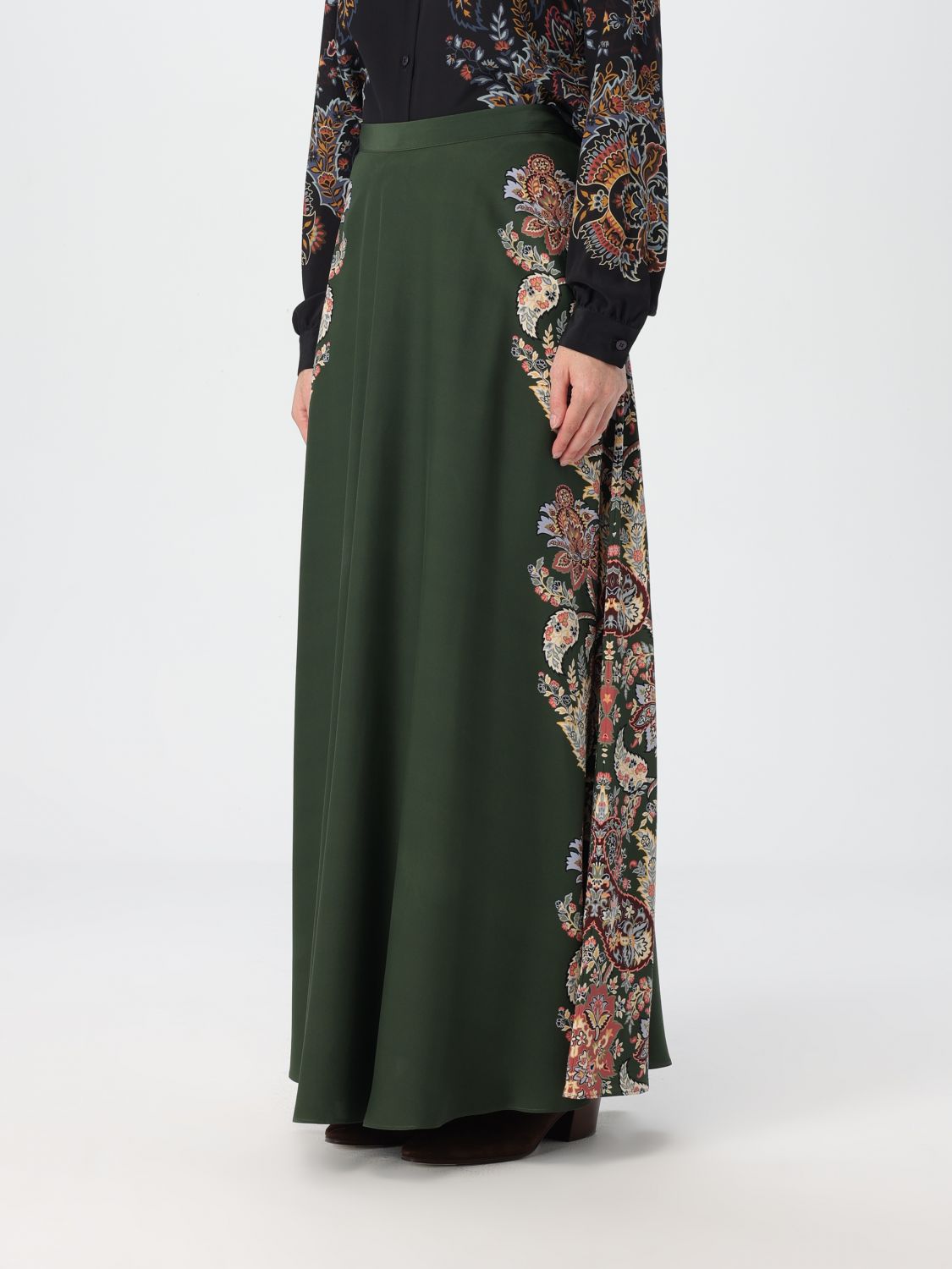 Paisley-print silk midi skirt - Green