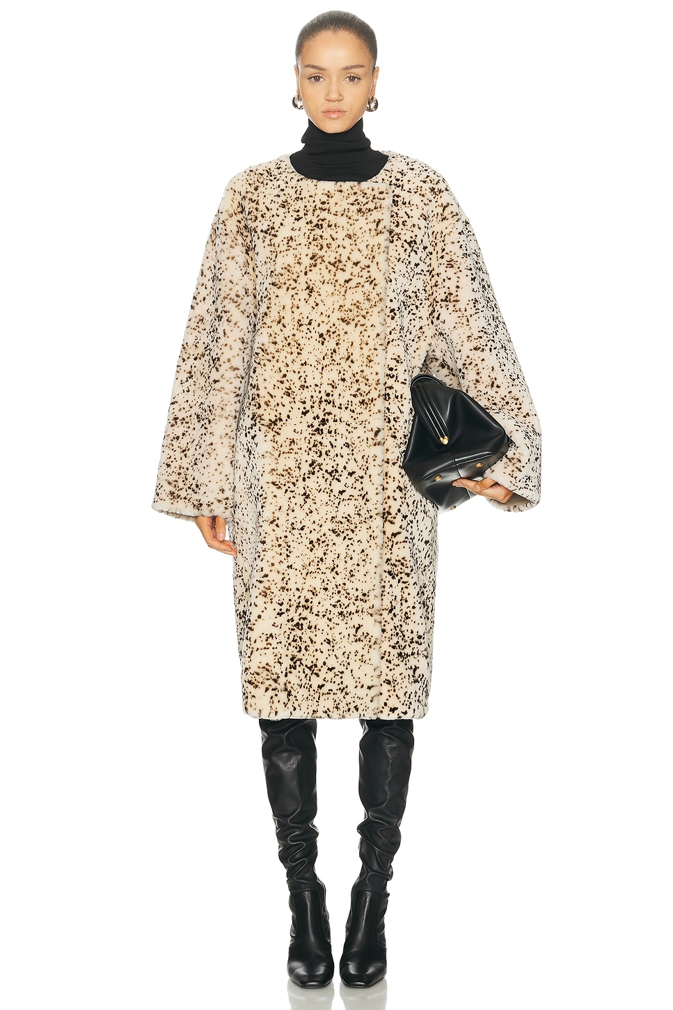 Toteme Stracciatella Shearling Coat in Black & White - Cream. 38 also