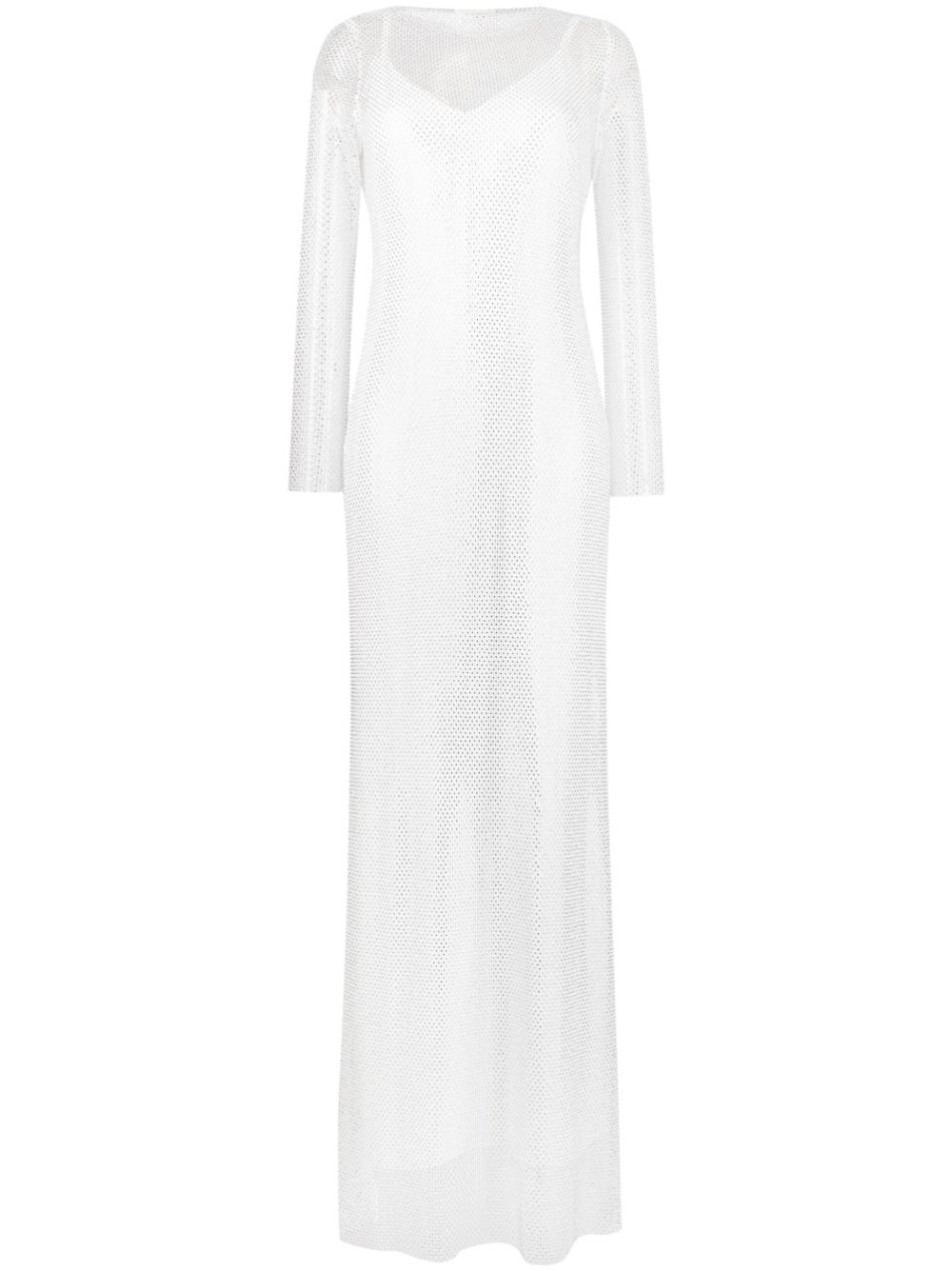 Rhinestone-mesh layered maxi dress - White