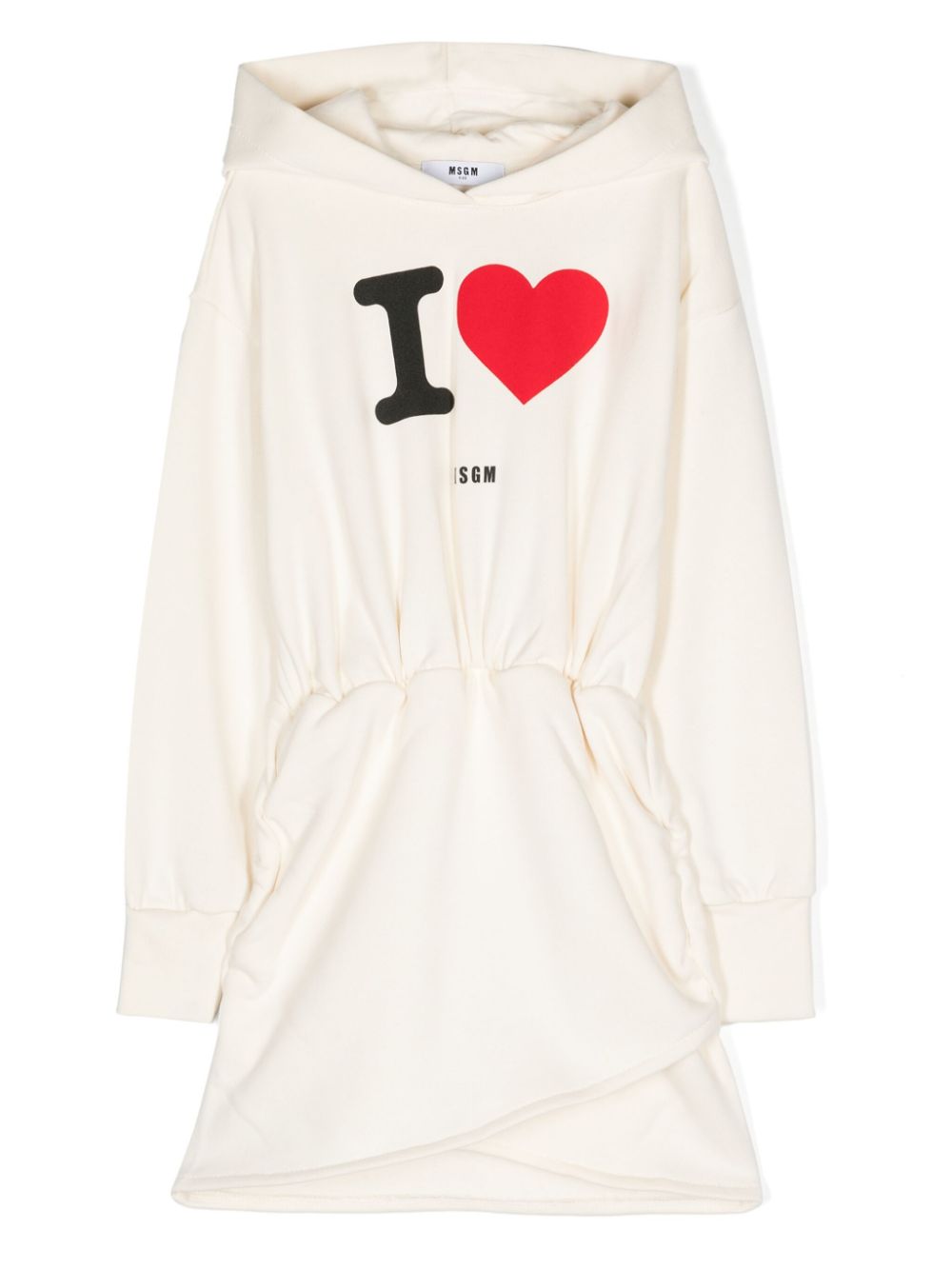 Slogan-print hooded dress - Neutrals