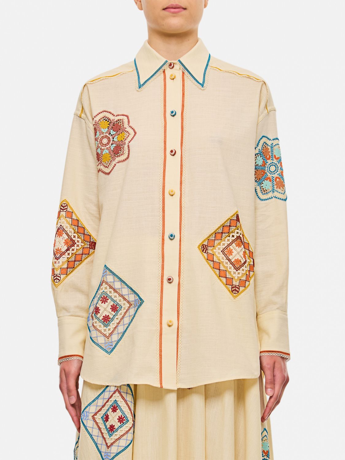 Ottie crochet-trim shirt - Neutrals
