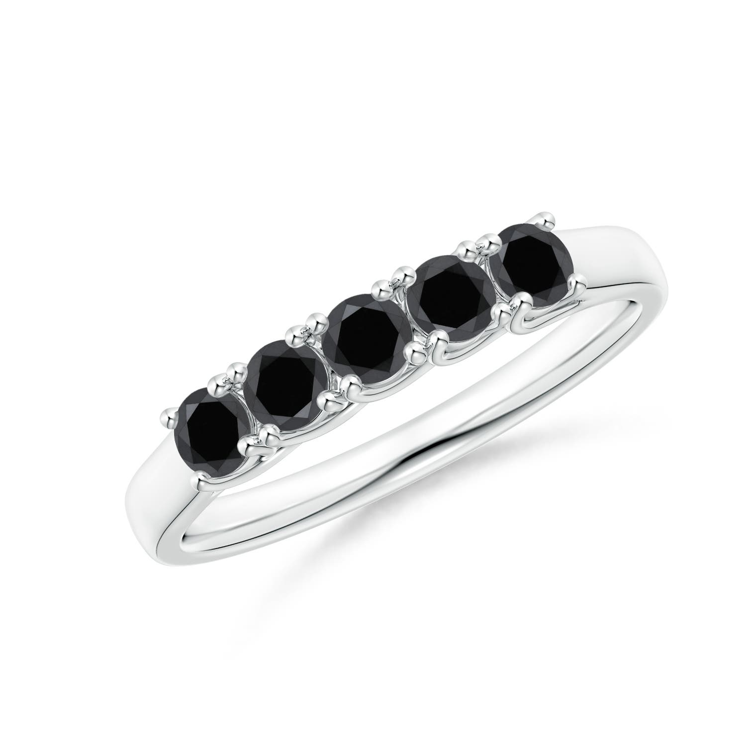 Angara 0.55 Carat Half Eternity Five Stone Enhanced Black Diamond Wedding Ring in 18K White Gold