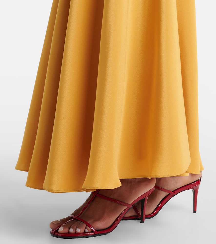 Floral-appliqué silk crêpe gown