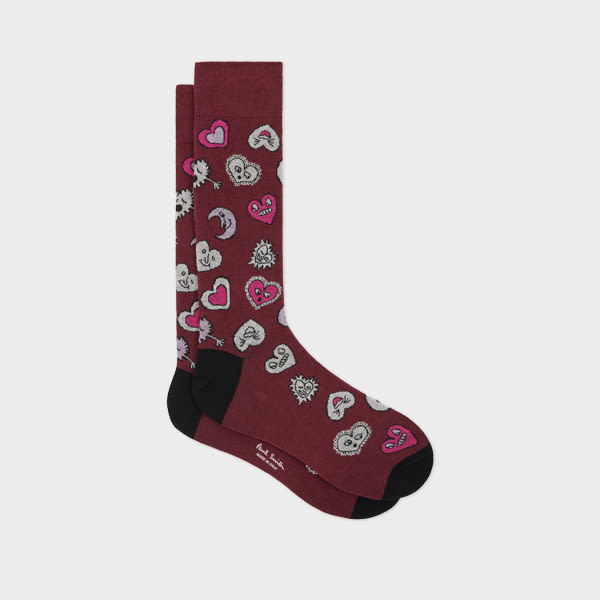 Burgundy 'Hearts and Stars' Cotton-Blend Socks Red