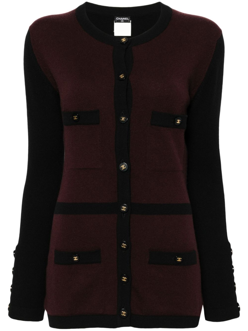 1995 bicolour round neck cashmere cardigan - Red