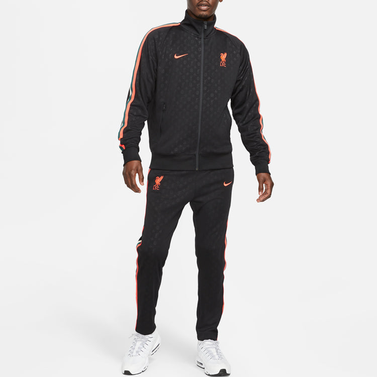 Liverpool N98 Knit Loose Stand Collar Stripe Logo Jacket Black