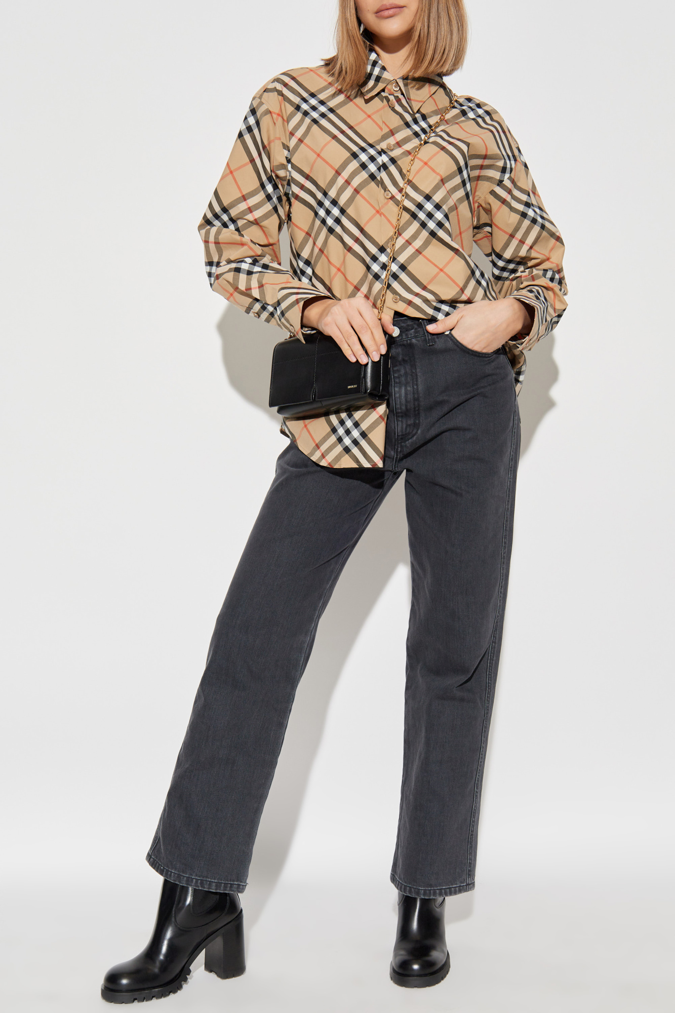 Checkered Shirt, Women's, Beige
