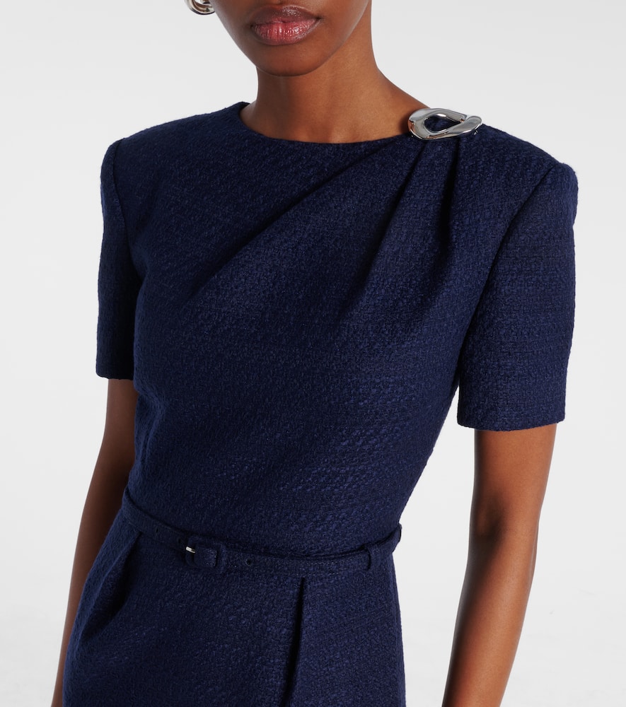 Belted bouclé midi dress