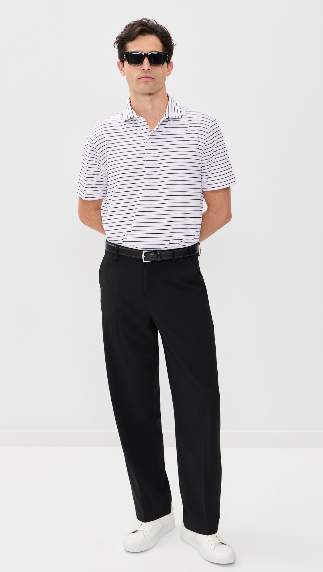 Thin Multi Stripe Tour Pique Polo Carmel Pink Multi