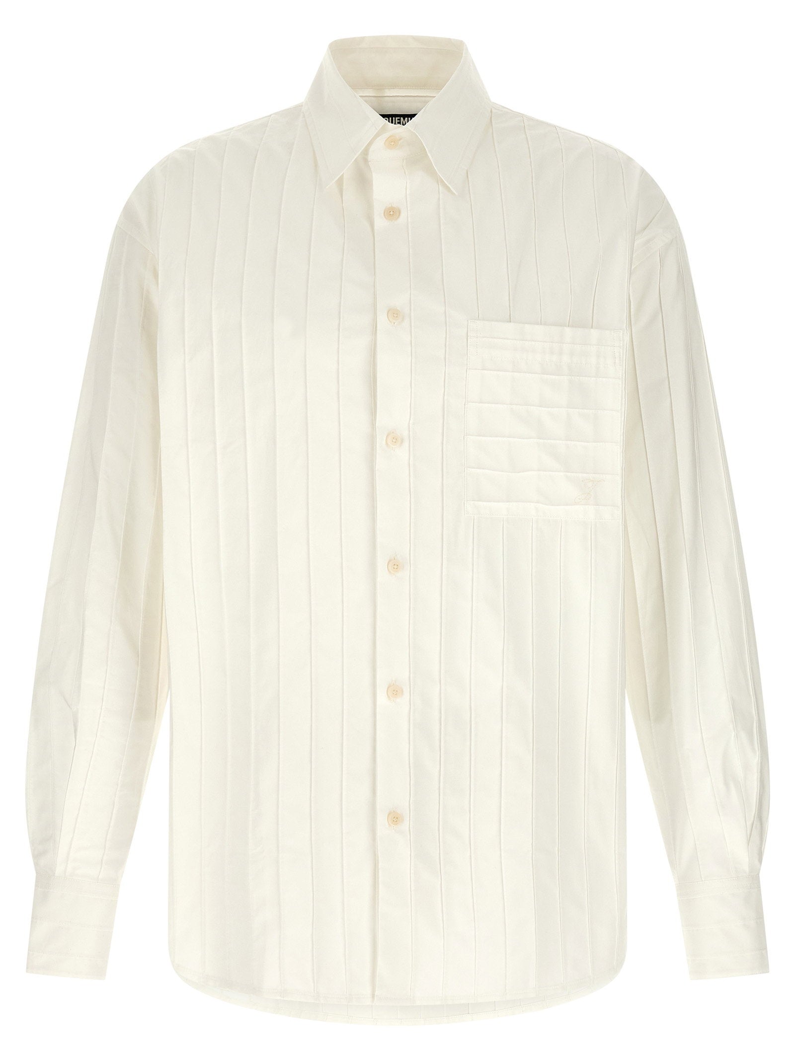 Embroidered Striped Cotton Poplin Shirt — Cream