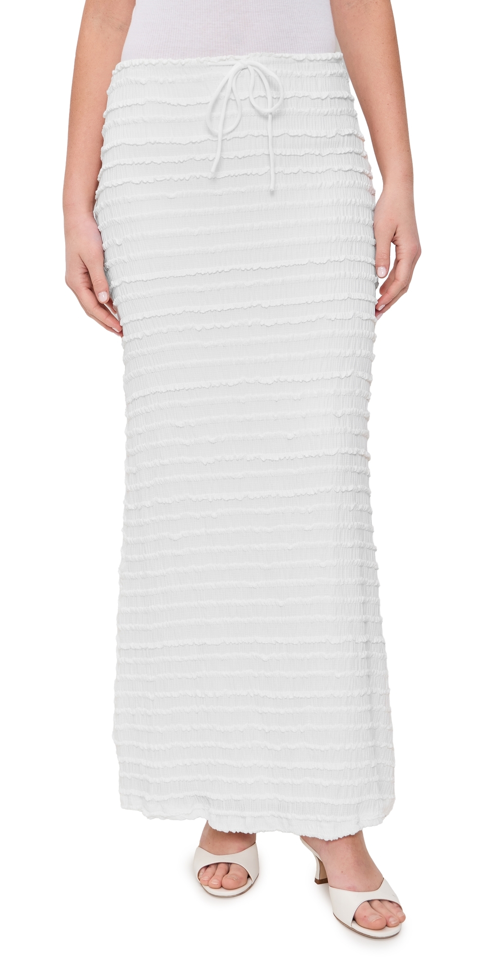 Adalee Ruffle Texture Maxi Skirt White