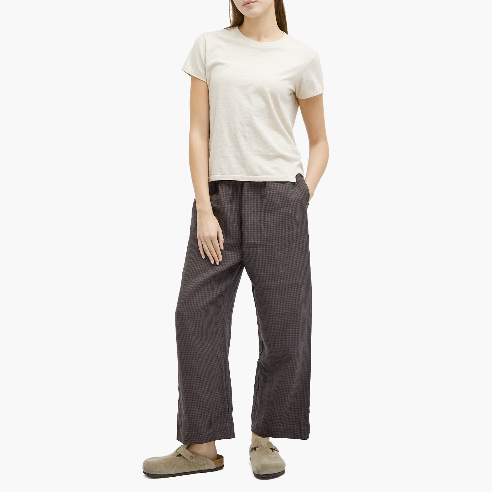 Women's Linen Ease Trouser in Slate Check
