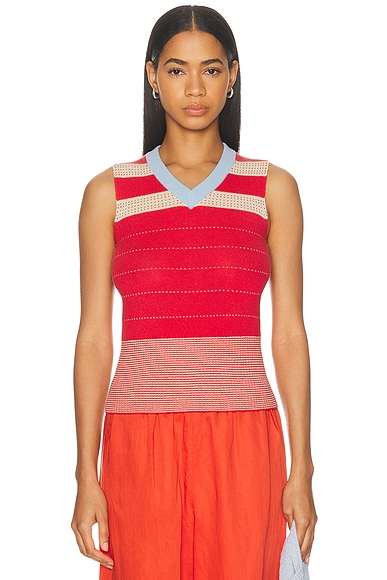 Guest In Residence Collegiate Stripe Vest in Red. - L also in M
