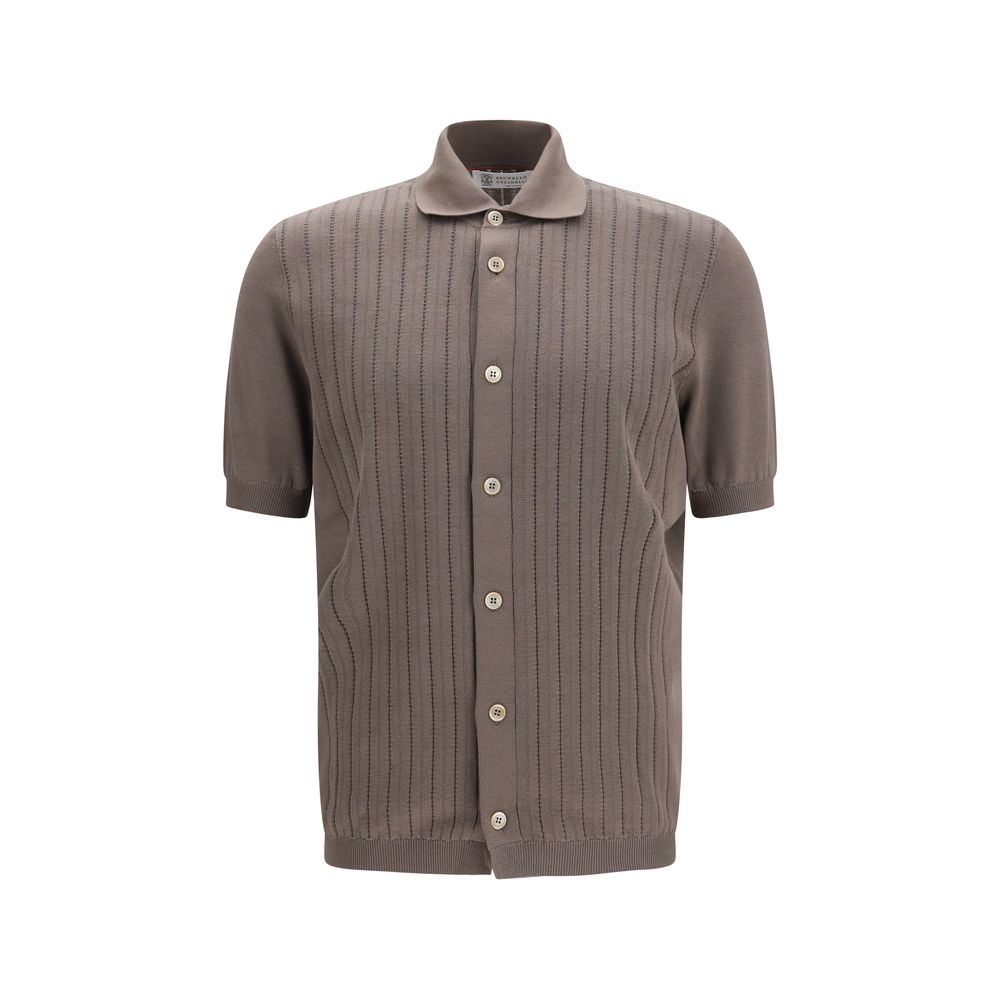 Ribbed Knit Cotton Shirt — Brown