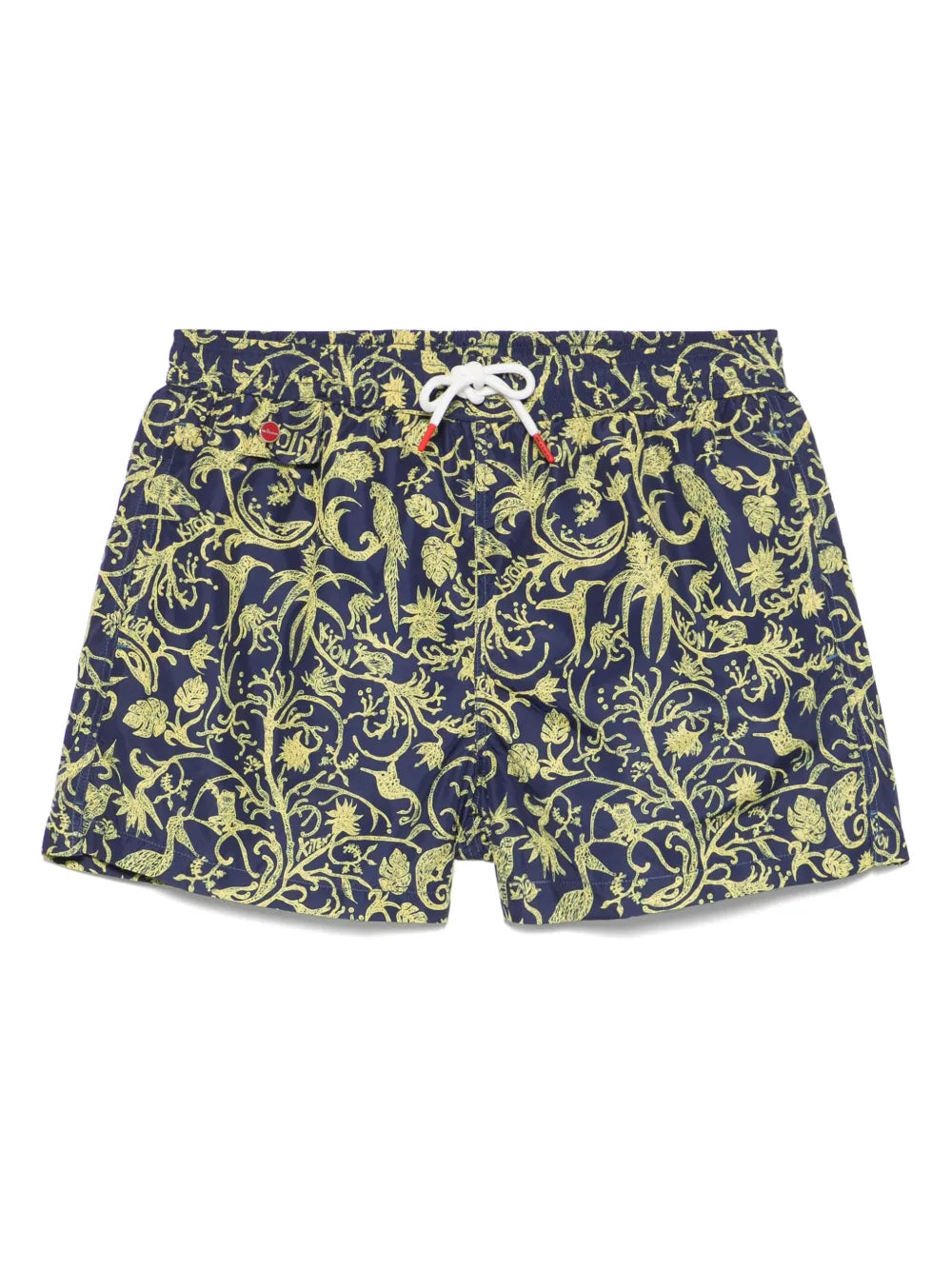 Abstract-Pattern Print Swim Shorts — Navy