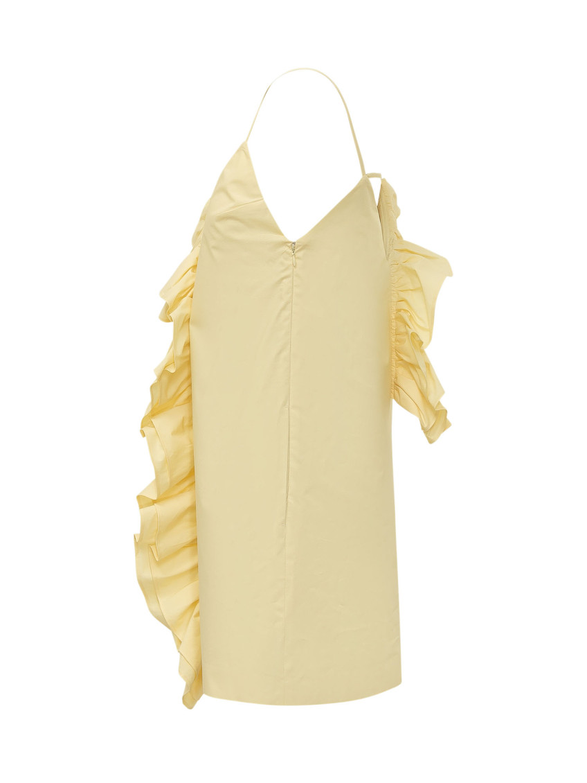 Yellow Solid V Neck Knee Length Dress