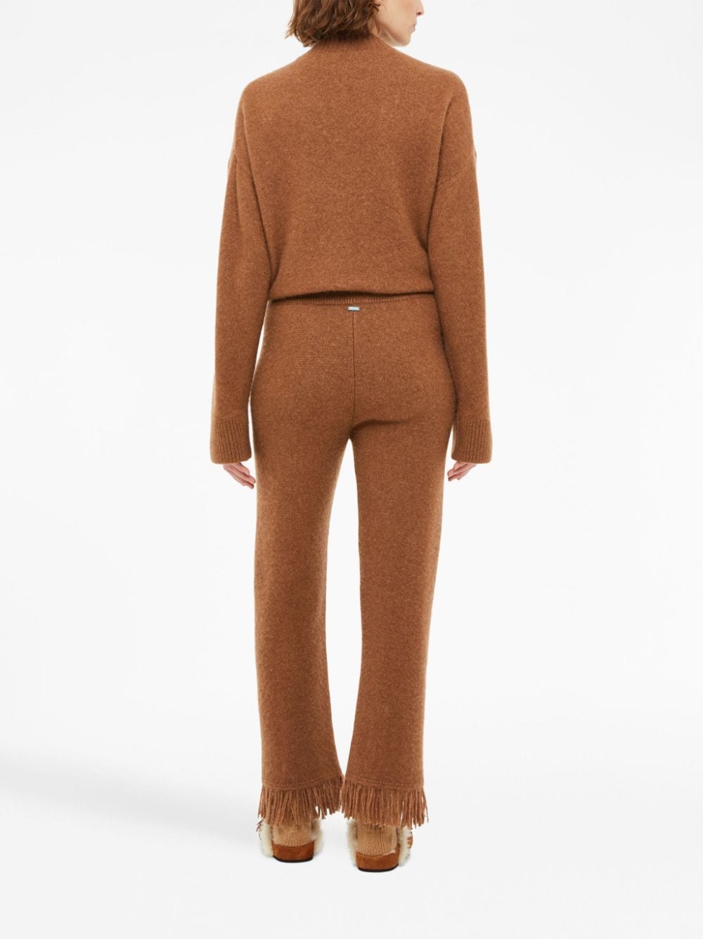 Fringe-detail knit trousers - Brown