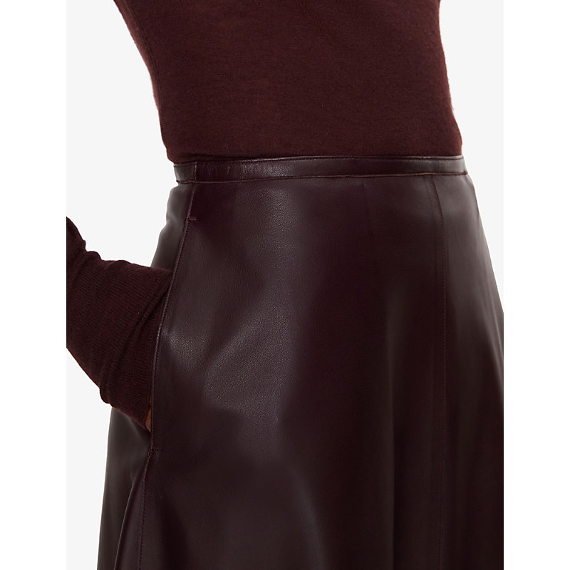 Womens Mahogany Helius A-Line Leather Midi Skirt