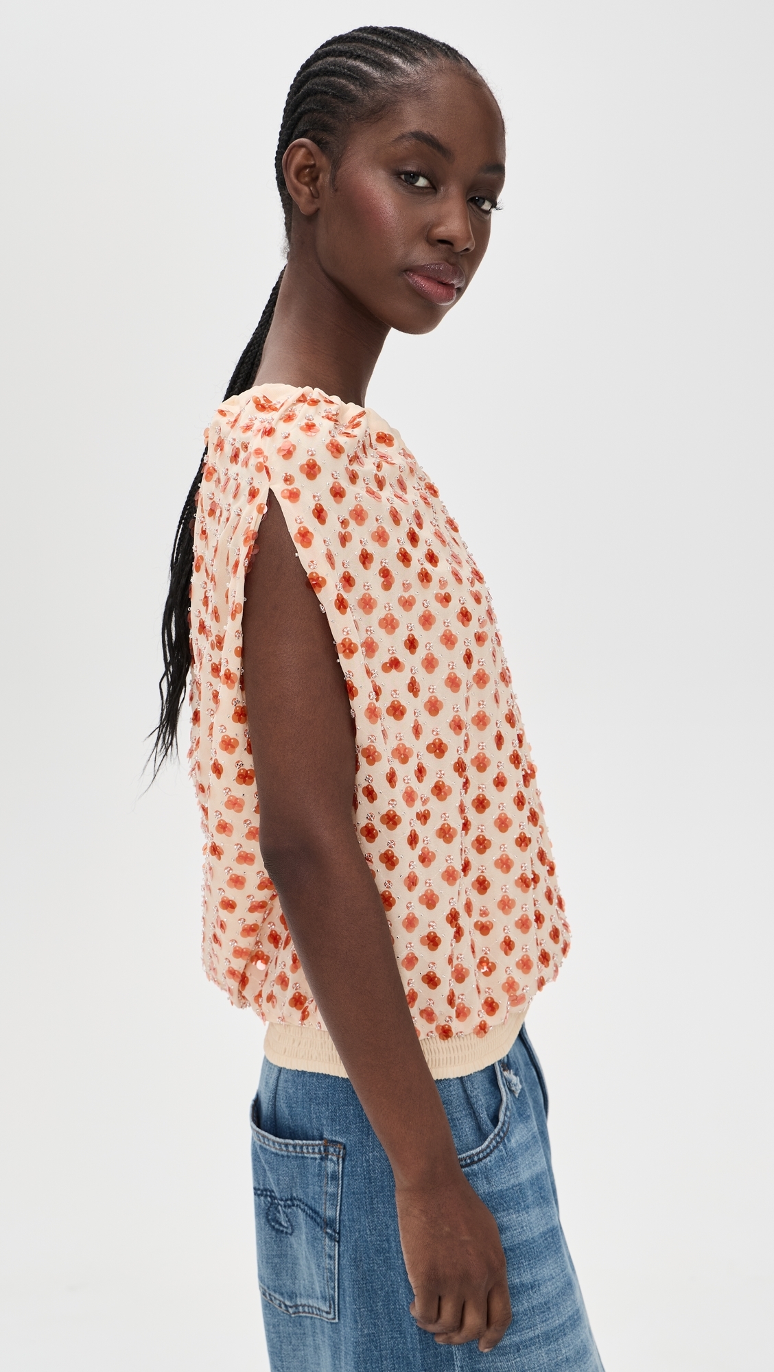 Jocelyn Sequin Smocked Top Combo1 Off White