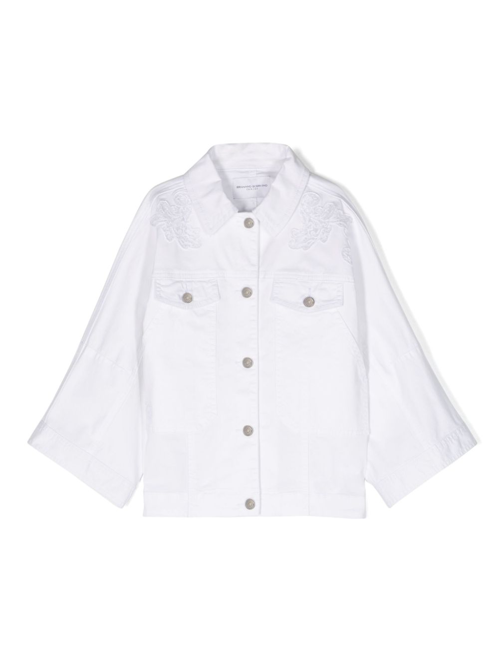 Lace-detail shirt jacket - White